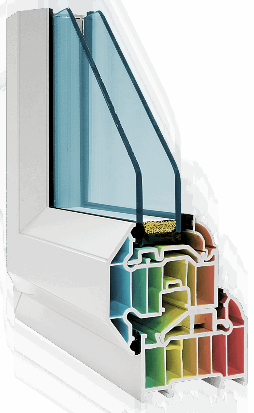 Cross-section of a double glazed sealed unit, showing the cavity which is filled with argon gas along with the spacer bar