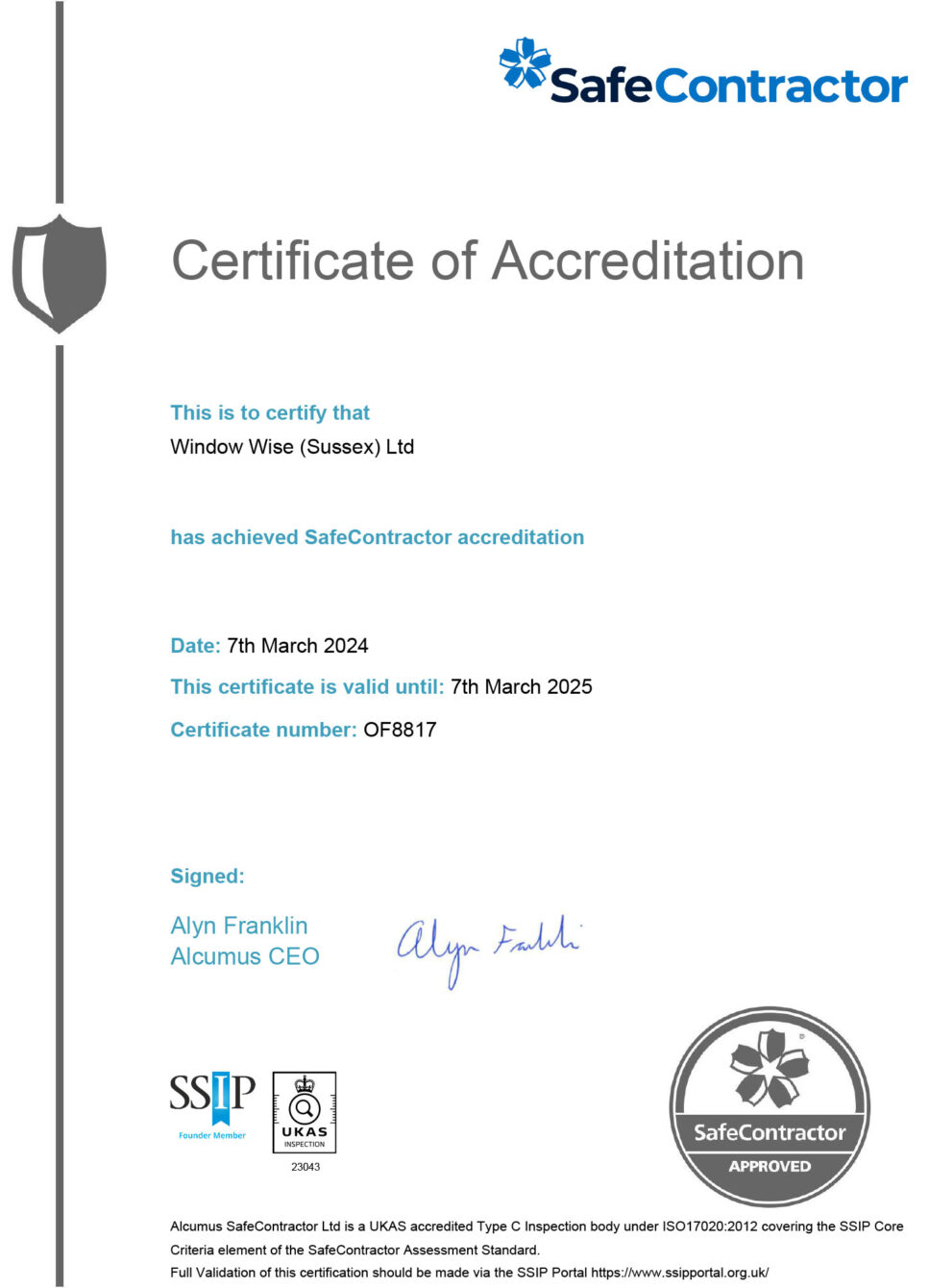 Safe Contractor Certificate