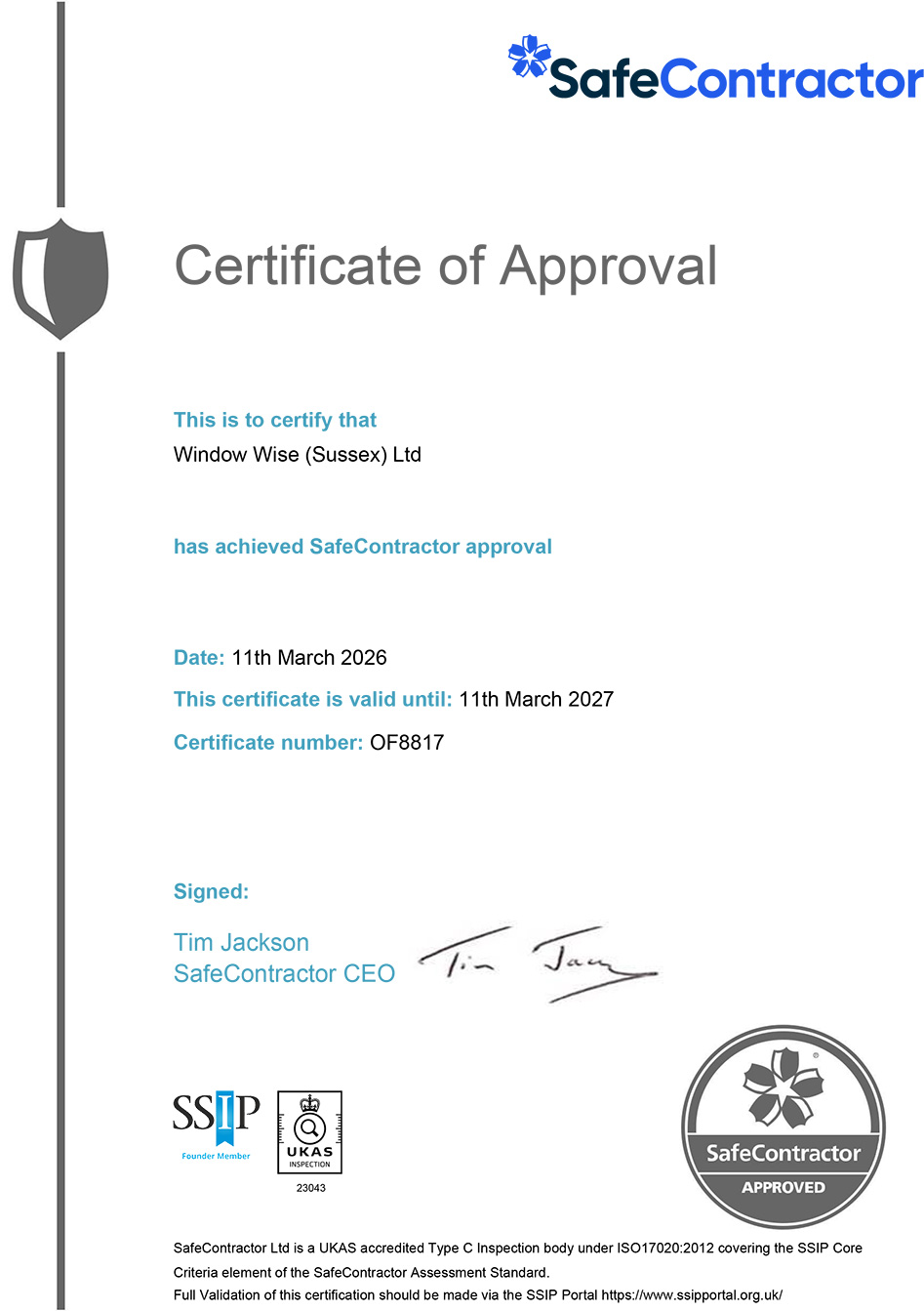 Safe Contractor Certificate